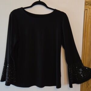 Melanie Lyne Black embellished Bell Sleeve top  M